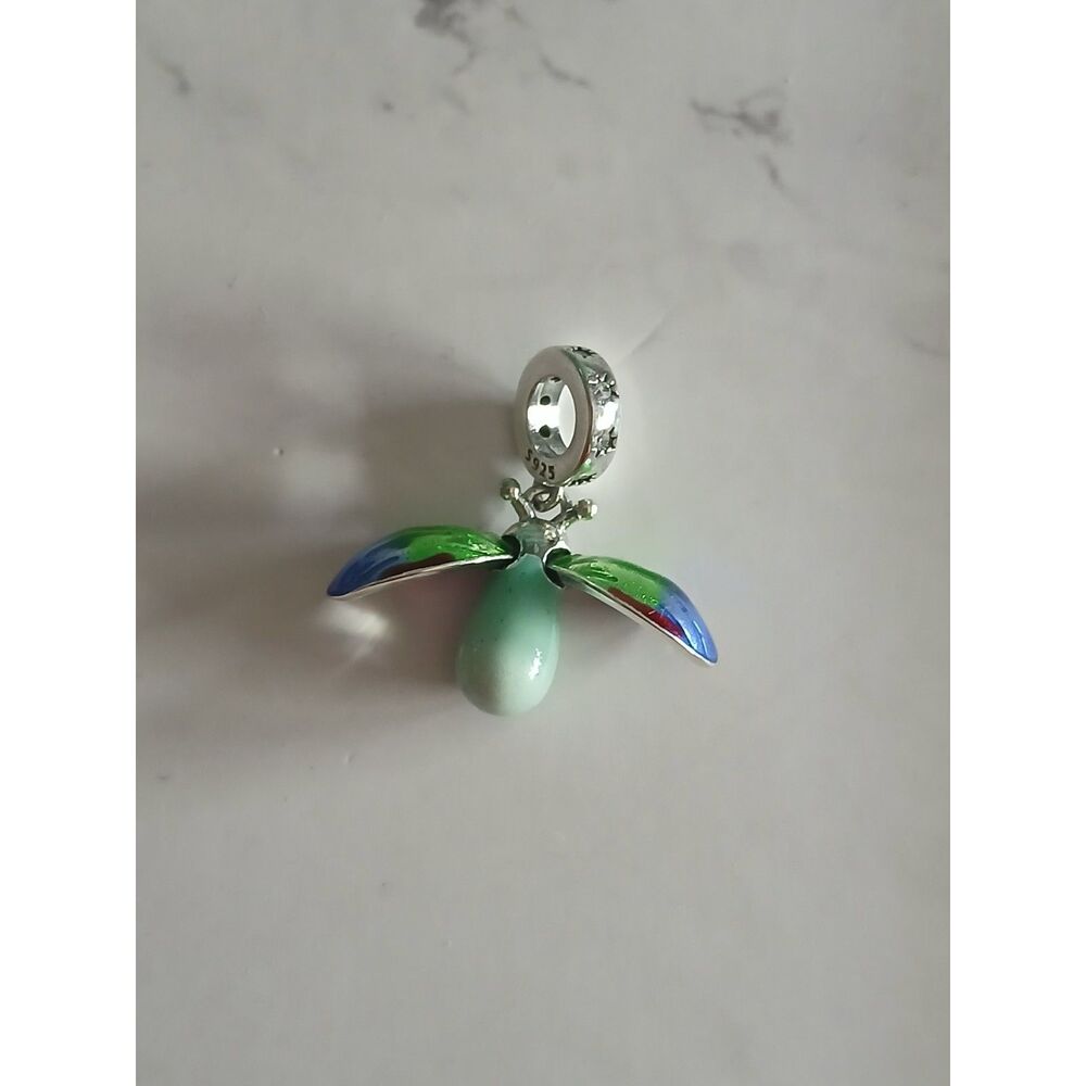 Glow in Dark Firefly Charm S925 Sterling Silver Dangle w/ Moveable Wings